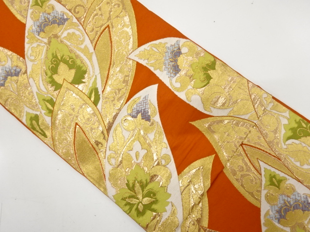 JAPANESE KIMONO / ANTIQUE FUKURO OBI / WOVEN FLORAL SARASA